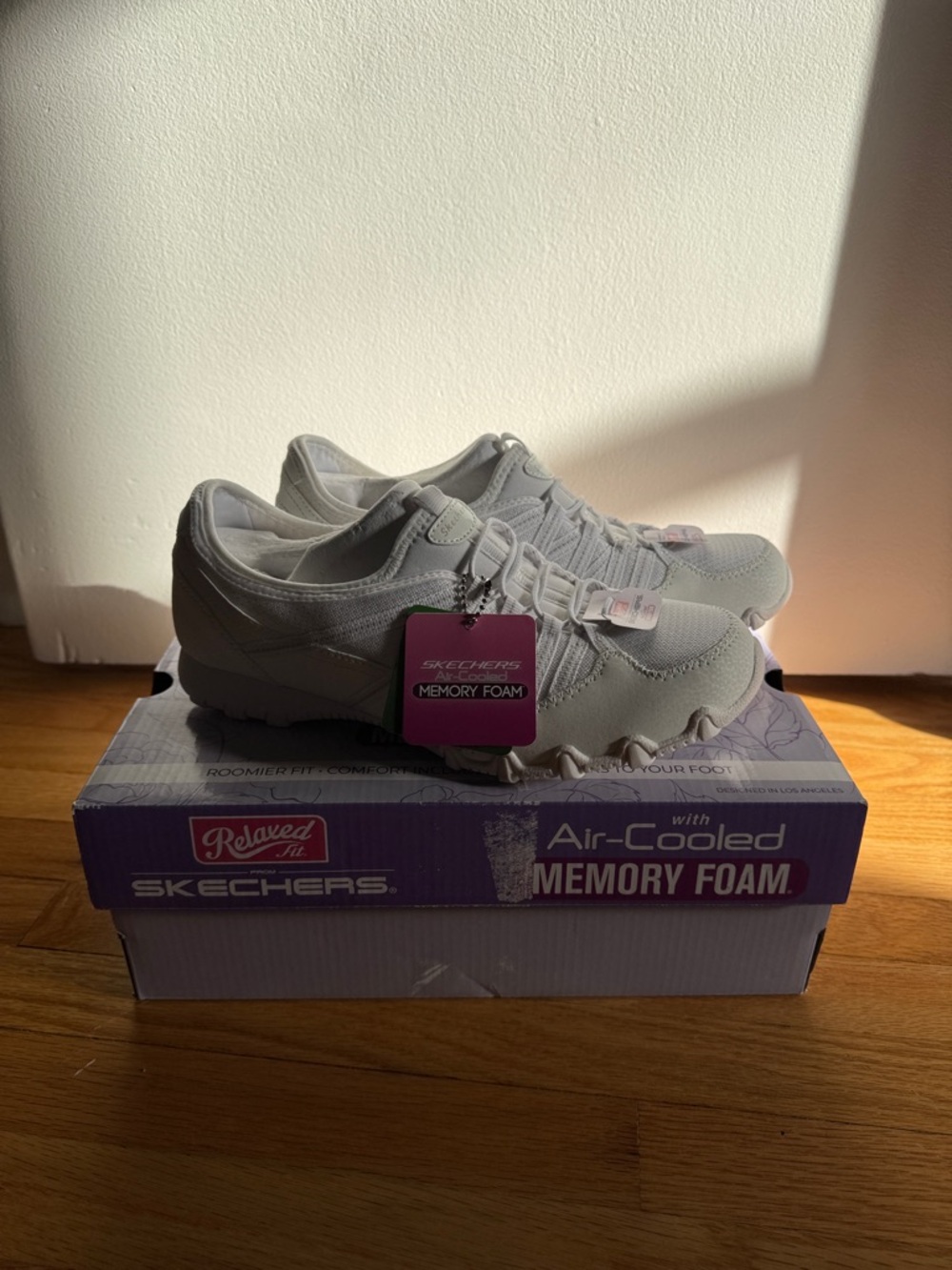 Skechers Light Gray Lace-Up Memory Foam Sneakers
